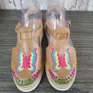 ENIGMA COLLECTION Mexican Haurache Brown Rainbow Butterfly Leather‎ Sandals